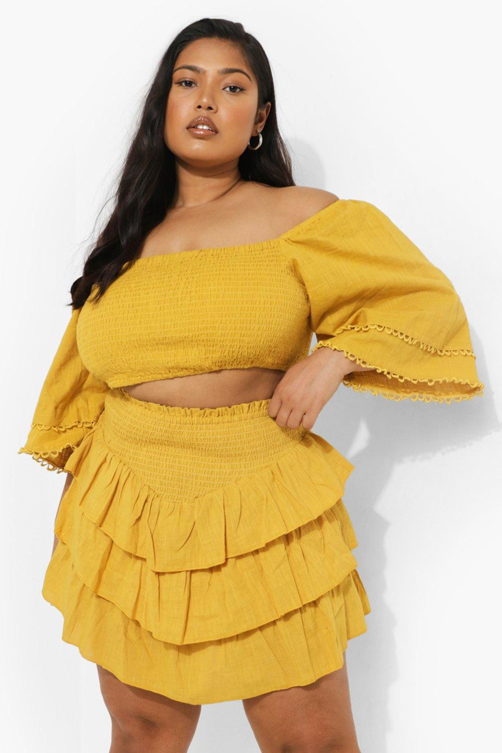 Plus Shirred Mini Skirt Two-Piece | Boohoo.com (US & CA)