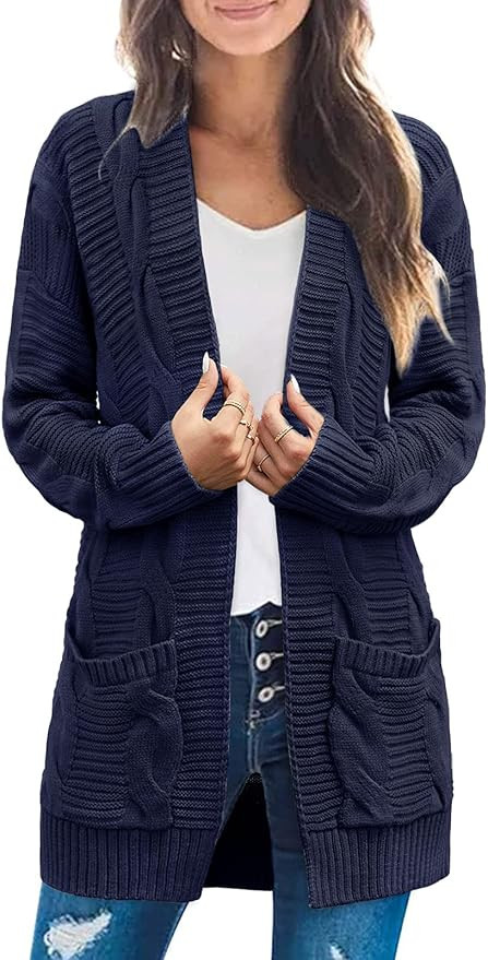 MEROKEETY Women's Long Sleeve Cable Knit Cardigan Sweaters Open Front Fall Outwear Coat | Amazon (US)