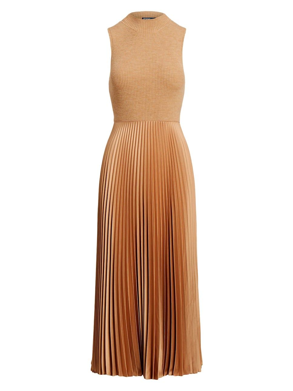 Sleeveless Rib-Knit & Charmeuse Midi-Dress | Saks Fifth Avenue