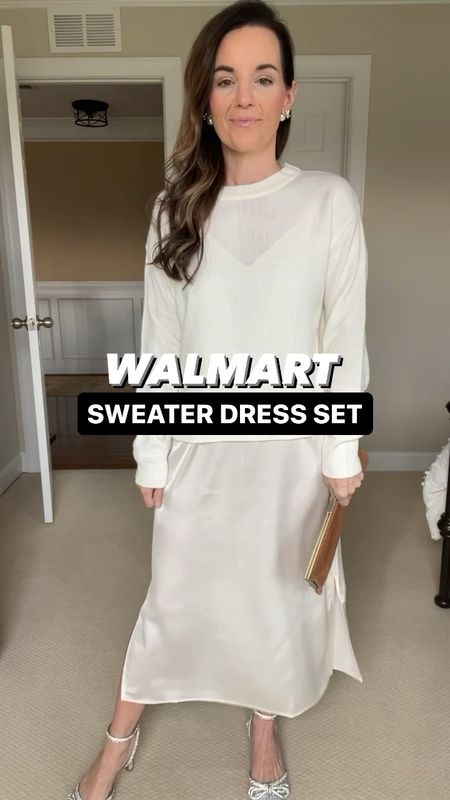 Two piece sweater dress from Walmart. Comes in four colors and fits true
Wearing size extra small 
Shoes come in another color also fit true to size wearing a 6 1/2 

#LTKparties #LTKfindsunder50 #LTKstyletip