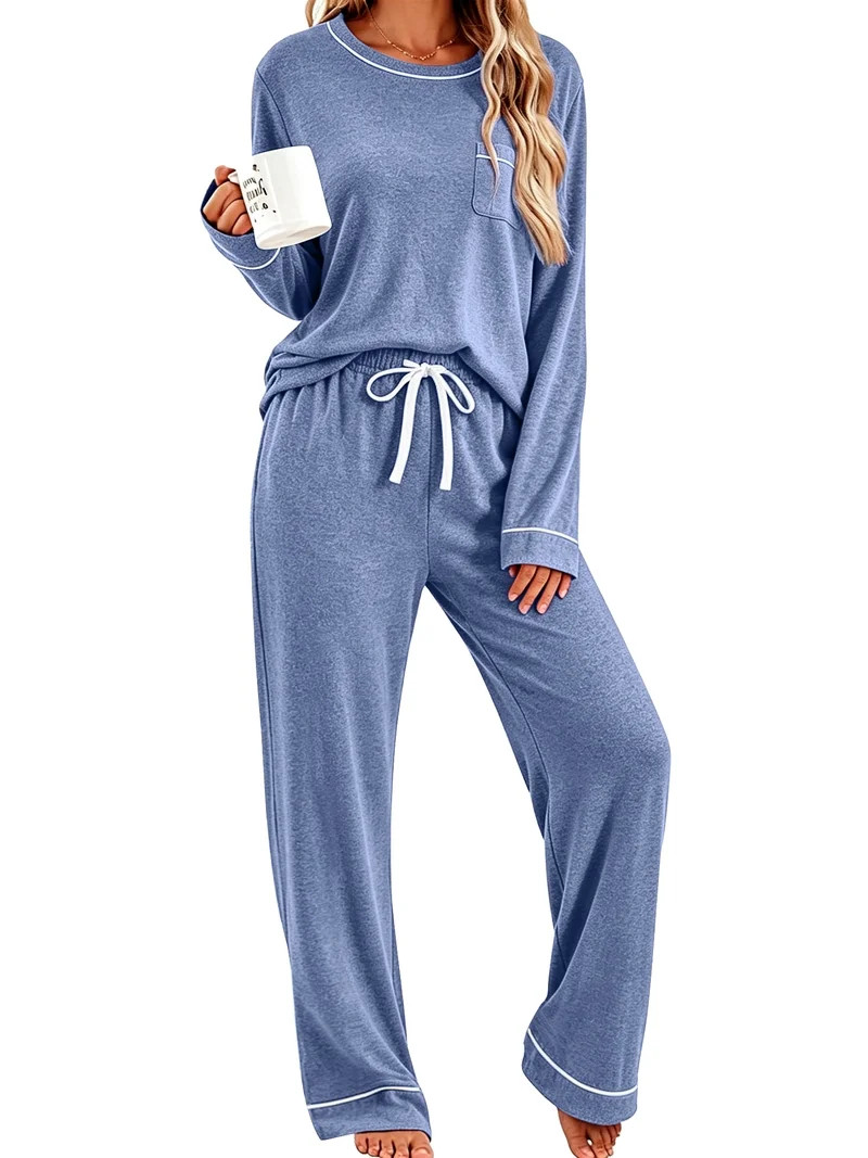 UVN Womens Pajama Sets Long Sleeve Tops and Pants 2 Piece Outfits Fall Casual Sleepwear Nightwear... | Walmart (US)