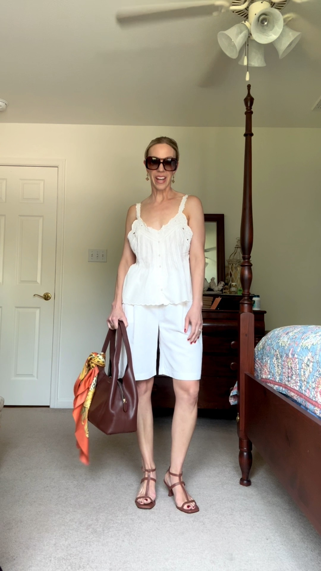 Eyelet lace top, bermuda shorts (under $30!), lunch outfit, summer outfit over 40, Le Tanneur handbag with silk scarf tie

#LTKootd #LTKgrwm #LTKdayinmylife