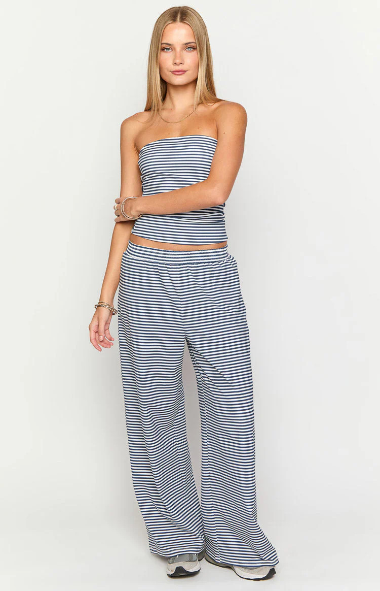 Flo Navy Stripe Wide Leg Pants | Beginning Boutique (US)