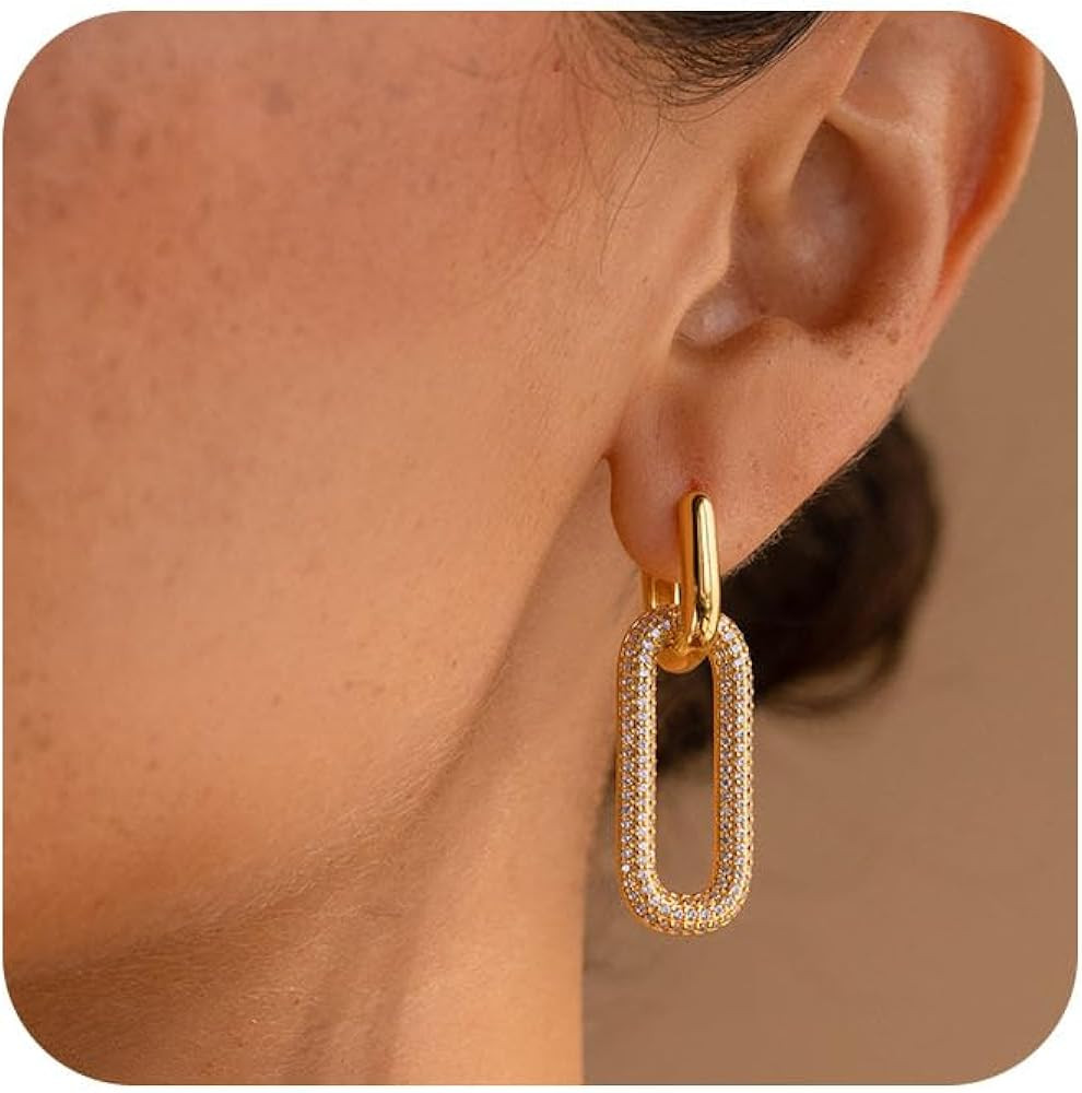 Tituthia Gold Earrings for Women Trendy, Simple Dainty 14K Gold Plated Paperclip Square Chain Lin... | Amazon (US)