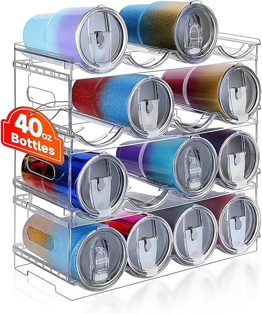 Large Compartment Water Bottle Organizer,4 Tier Stackable Water Bottle Rack for Cabinet,Tumbler S... | Amazon (US)