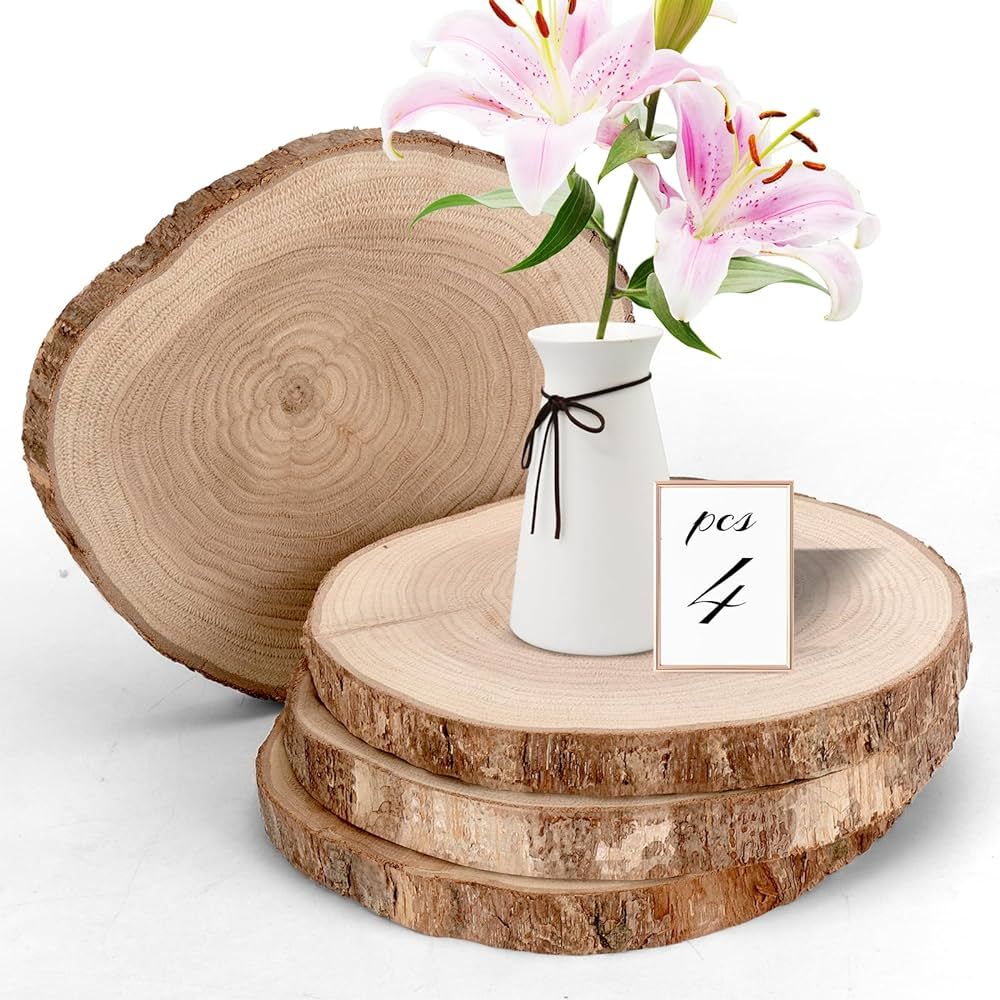 4Pcs 6.5-6.99 inches Unfinished Round Wood Natural Wood Slices Irregular chip Wood Chips for Arts... | Amazon (US)