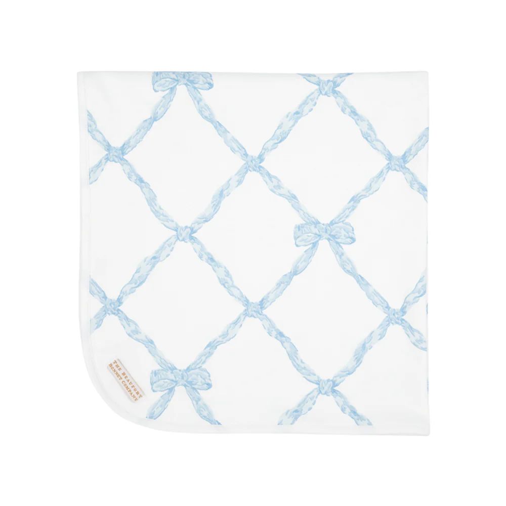 Baby Buggy Blanket - Buckhead Blue Belle Meade Bow with Worth Avenue White | The Beaufort Bonnet Company