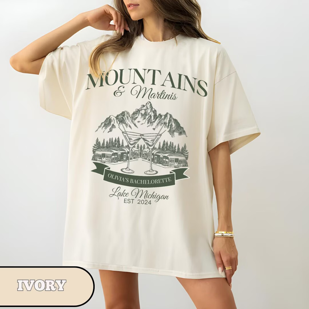 Mountains and Martinis Custom Camp Bachelorette Party Shirt, Hiking Bridal Party Gifts, Tshirt, G... | Etsy (US)