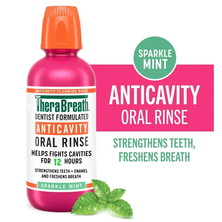 TheraBreath Anticavity Alcohol-Free Mouthwash, Mouthrinse with Fluoride, Sparkle Mint, 16 fl oz | Walmart (US)