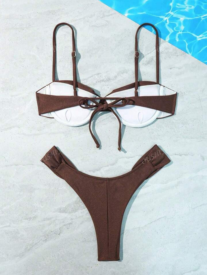 Neue Ankunft einfarbiger Urlaubs-Split-Bikini-Set, stilvolles europäisches und amerikanisches De... | SHEIN