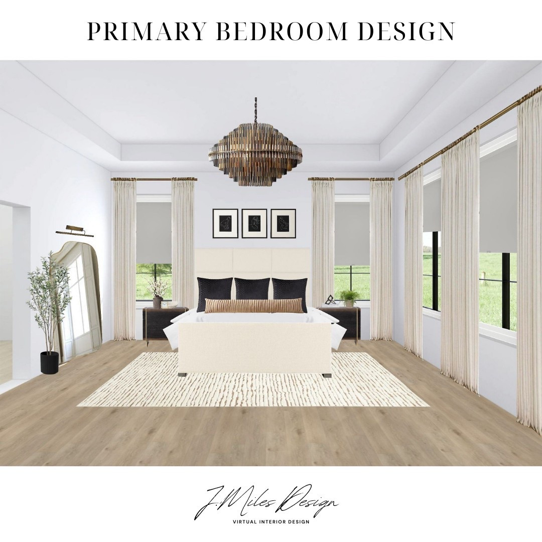 Sophisticated, serene, and just the right amount of contrast 🖤🤍
This primary bedroom design is all about soft layers, natural light, and bold black accents to ground the space. The oversized mirror and statement chandelier bring a touch of drama while keeping things elegant and cozy.
#NeutralHomeDecor #ModernTraditional #InteriorInspo #StatementLighting

#LTKSaleAlert #LTKHome