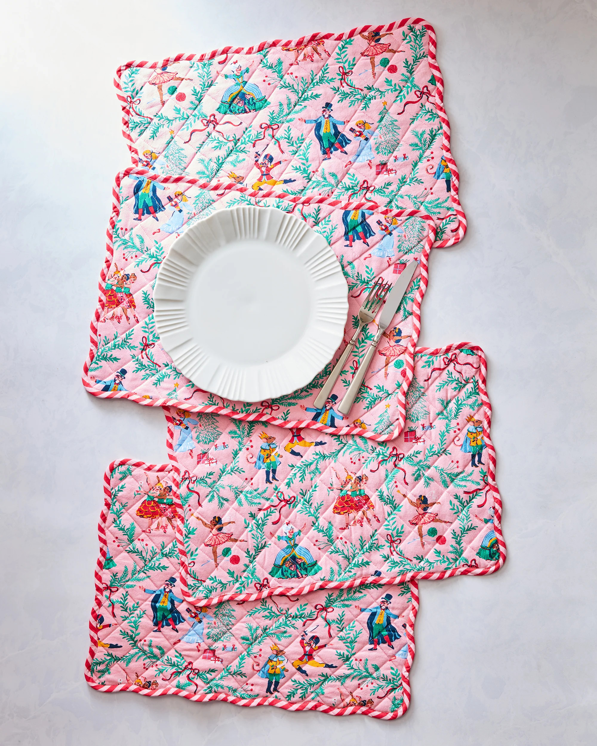 Nutcracker Dreams - Quilted Scalloped Placemat Set of 4 - Ballet Pink | Printfresh