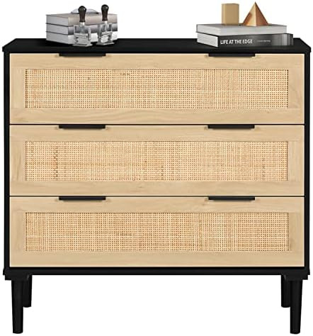 HOPUBUY 3 Drawer Dresser for Bedroom, Rattan Dresser Modern Closet Dressers Chest of Drawers, Woo... | Amazon (US)