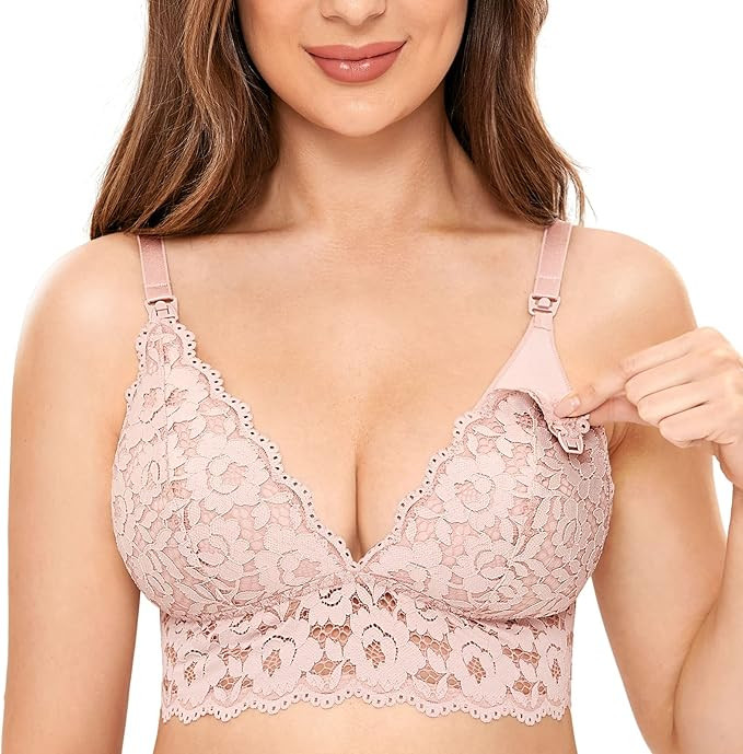 MOMANDA Women's Lace Nursing Bra Wirefree Padded Breastfeeding Maternity Bralette Cute | Amazon (US)