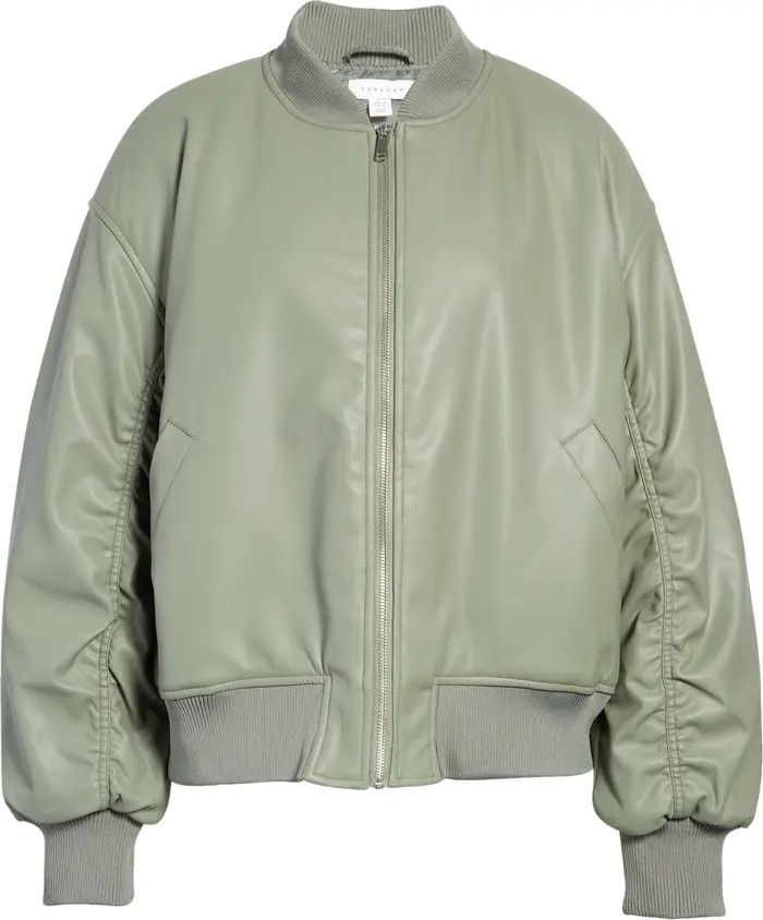 Topshop Faux Leather Crop Bomber Jacket | Green Jacket Jackets | Green Bomber | Winter Jacket | Nordstrom