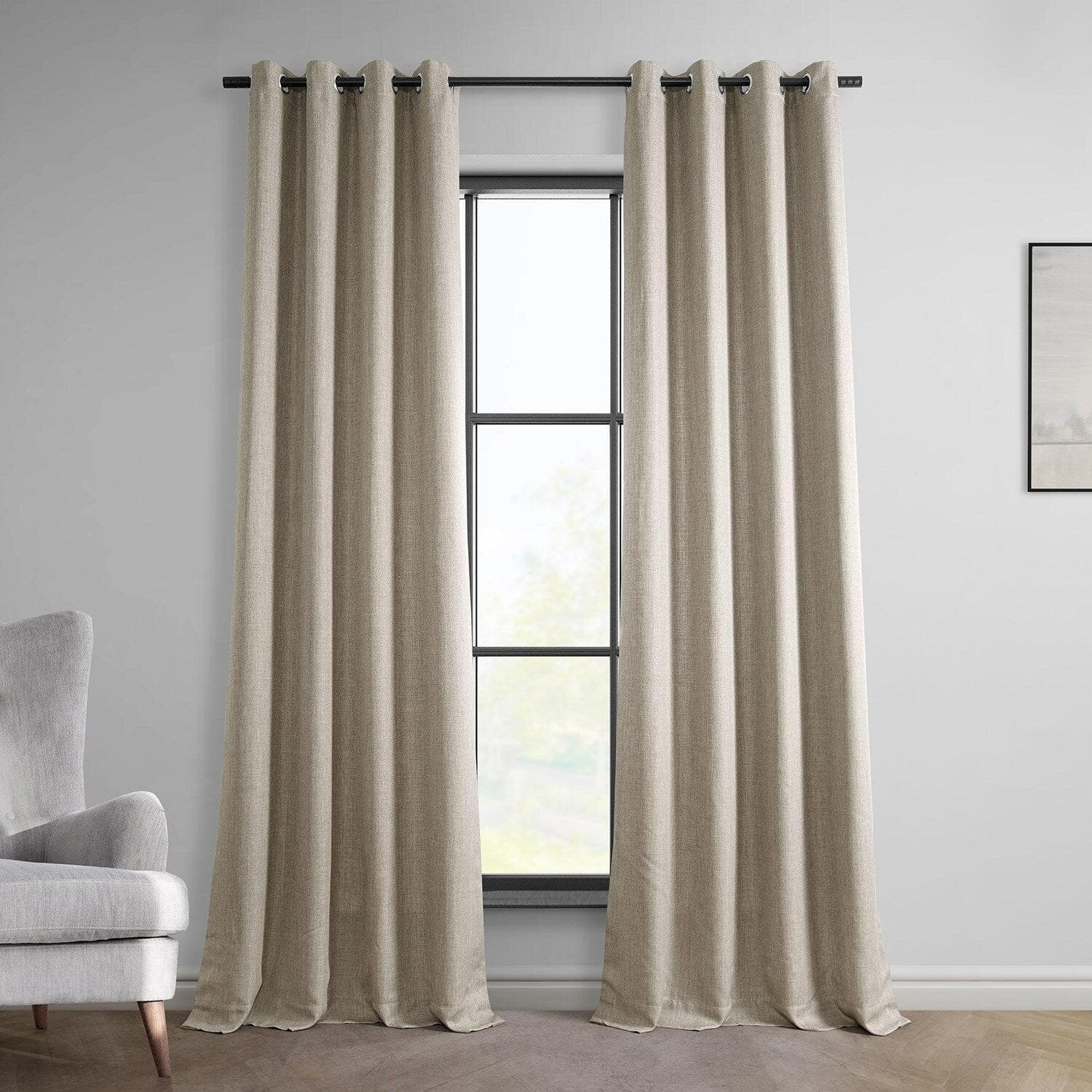 Fossil Grey Grommet Italian Faux Linen Room Darkening Curtain | Half Price Drapes
