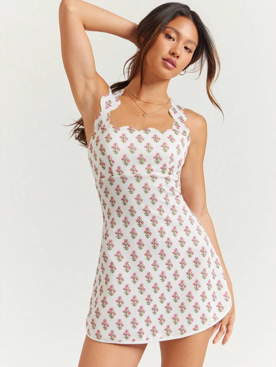 WESTFADE Sporty Fitted Sleeveless Scallop Straps A Line Split Hem Mini Dress Summer Casual Countr... | SHEIN