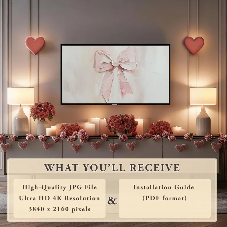 Valentines Day Frame TV Art Samsung Frame TV Coquette Pink Bow Frame TV Vintage Valentines Nurser... | Etsy (US)