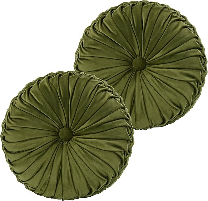 HIG Set of 2 Decorative Round Pleated Throw Pillows, Classy Accent Pumpkin Throw Pillows with Cen... | Amazon (US)