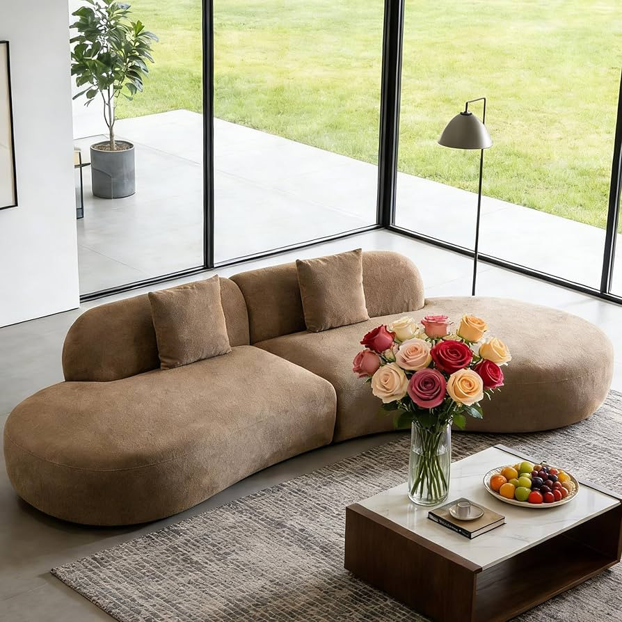 135.4" Luxury Curved Sofa, Modern Sectional Couch with 2 Pillows,6 Seater Boucle Sofas, Deeper Se... | Amazon (US)