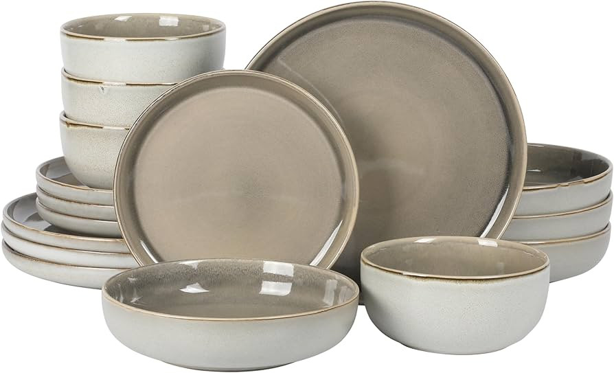 Gibson Elite Sunveil 16 Piece (Service for 4) Plates and Bowls Reactive Glaze Round Dishes Stonew... | Amazon (US)