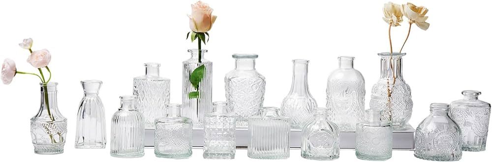 Glass Bud Vase Set of 16, Small Flower Vases, Glass Vases for Centerpieces, Vintage Home Table De... | Amazon (US)