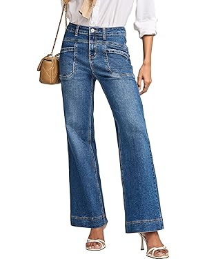EVALESS Womens Jeans Wide Leg High Waisted Straight Bootcut Jeans Trendy Fall 2025 Zimbaplatinum ... | Amazon (US)