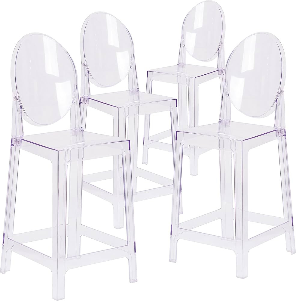 Flash Furniture Revna 4 Pack Revna Ghost Counter Stool with Oval Back in Revna Transparent Crysta... | Amazon (US)