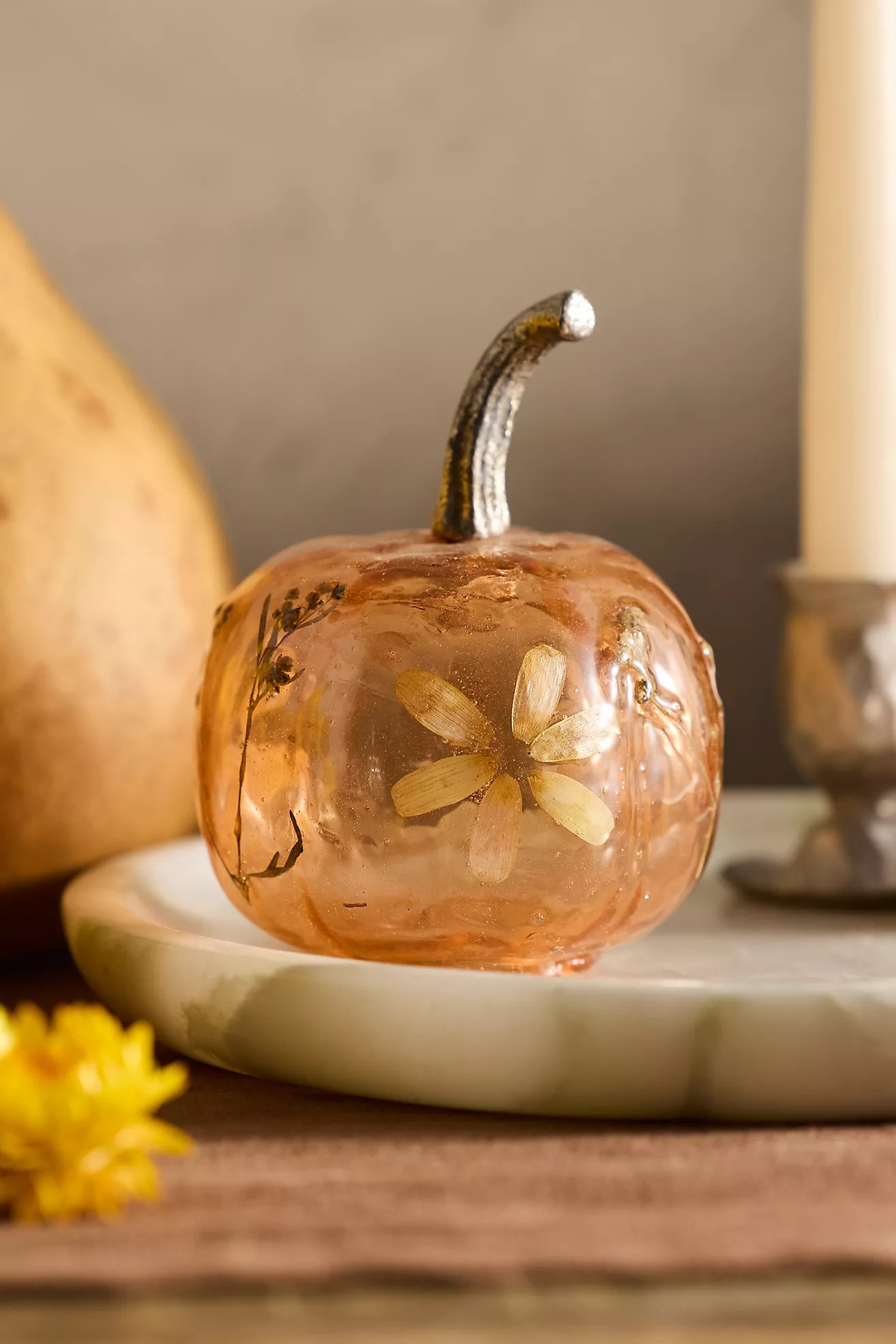Pressed Floral Glass Pumpkins, Set of 2 Small | Anthropologie (US)
