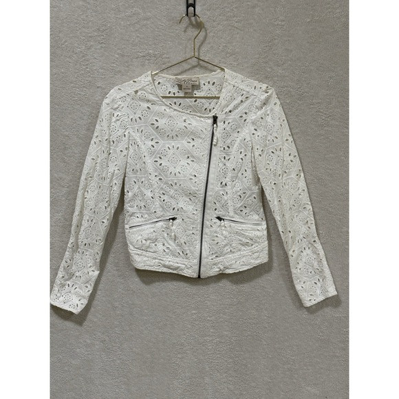 Lucky Brand Women's White Eyelet Moto Jacket, Small Asymmetrical Zip Pockets | Poshmark