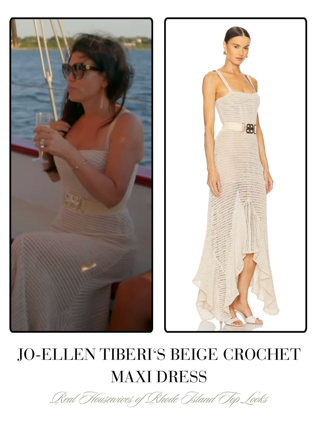 Jo-Ellen Tiberi's Beige Crochet Belted Dress 

 