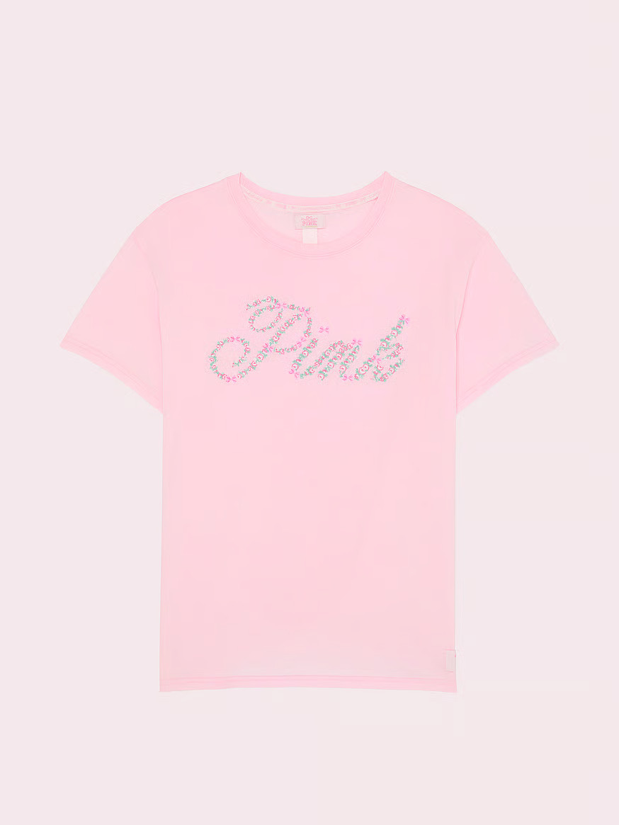 Buy PINK x LoveShackFancy Campus Cotton Tee, Pink Lollipop Wash - Order Tops online - PINK US | Victoria's Secret (US / CA )