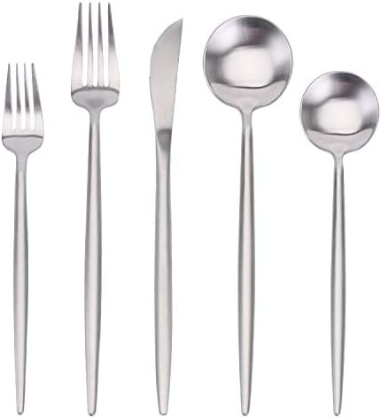 Matte Silverware Set, SHARECOOK 20-Piece Stainless Steel Satin Finish Flatware Set Service for 4,... | Amazon (US)