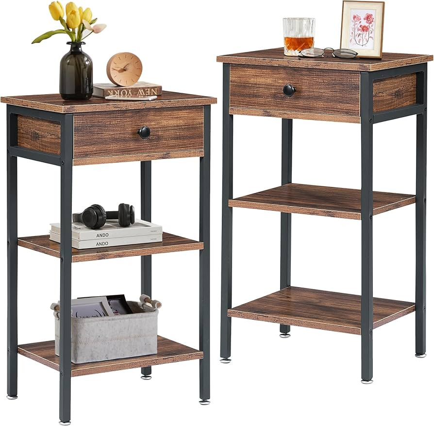VECELO 28 Inch, Industrial Retro Side Storage Tall Easy Assembly Nightstand for Living Room Bedro... | Amazon (US)