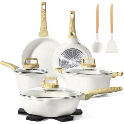 Pots and Pans Set Non Stick - 14 Pcs White Granite Kitchen Cookware Sets Nonstick Induction Cookware Cooking Pan Set with Frying Pans, Saucepans and S | Wayfair North America
