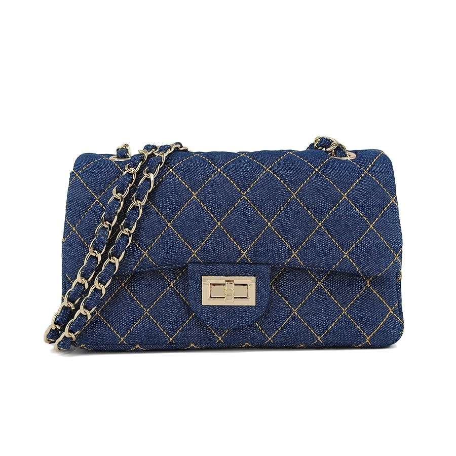 Quilted Denim Crossbody Bags for Women, Chain Strap Shoulder Bags, Classic Medium Double Flap Pur... | Amazon (US)