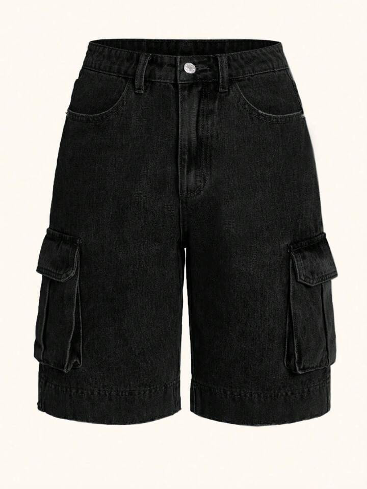 SHEIN EZwear Flap Pocket Side Bermuda Denim Shorts | SHEIN