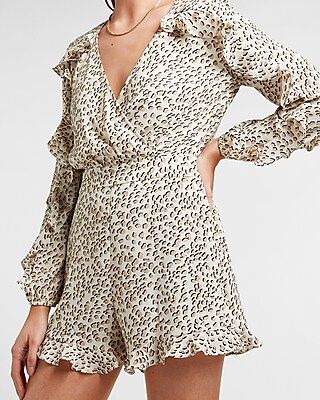 Leopard Ruffle Wrap Romper | Express