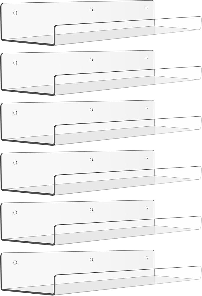 upsimples 6 Pack Acrylic Shelves for Wall Storage, 15" x 4“ Floating Bookshelves for Kids, Disp... | Amazon (US)