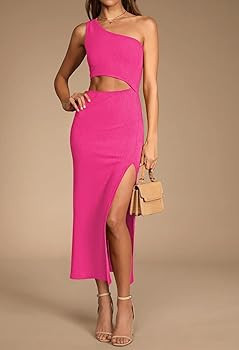 Pink Queen Women's Summer One Shoulder Sleeveless Cutout Side Slit Bodycon Maxi Long Dress | Amazon (US)