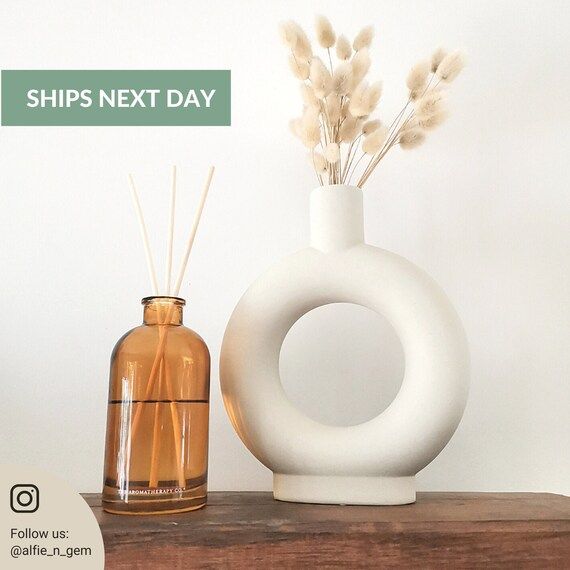 Round Donut Ceramic Vase | Nordic Style Vase For Flowers | Off-White Decorative Vase For Pampas G... | Etsy (US)