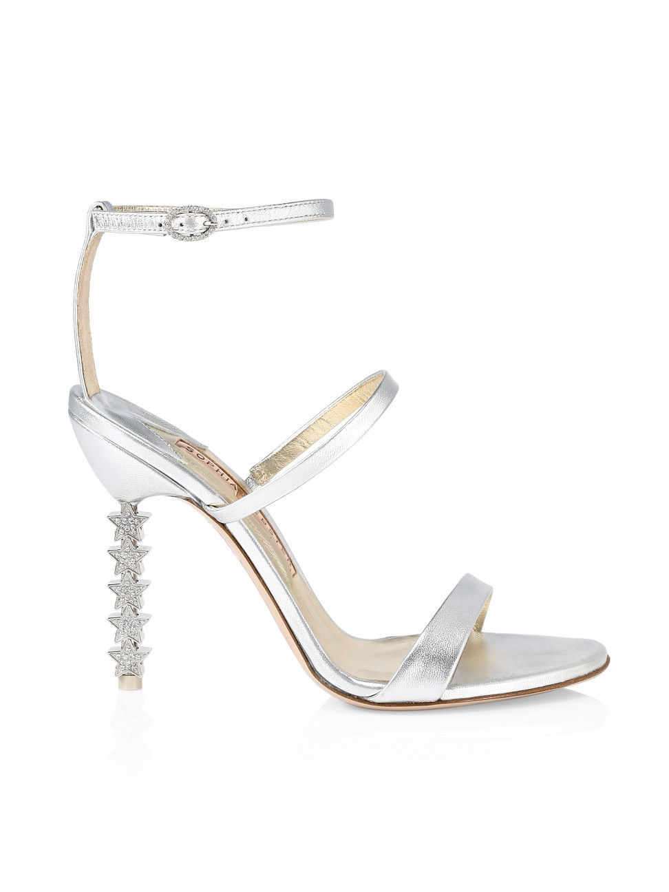 Women's Rosalind Crystal-Star Heel Metallic Leather Sandals - Silver - Size 10 | Saks Fifth Avenue