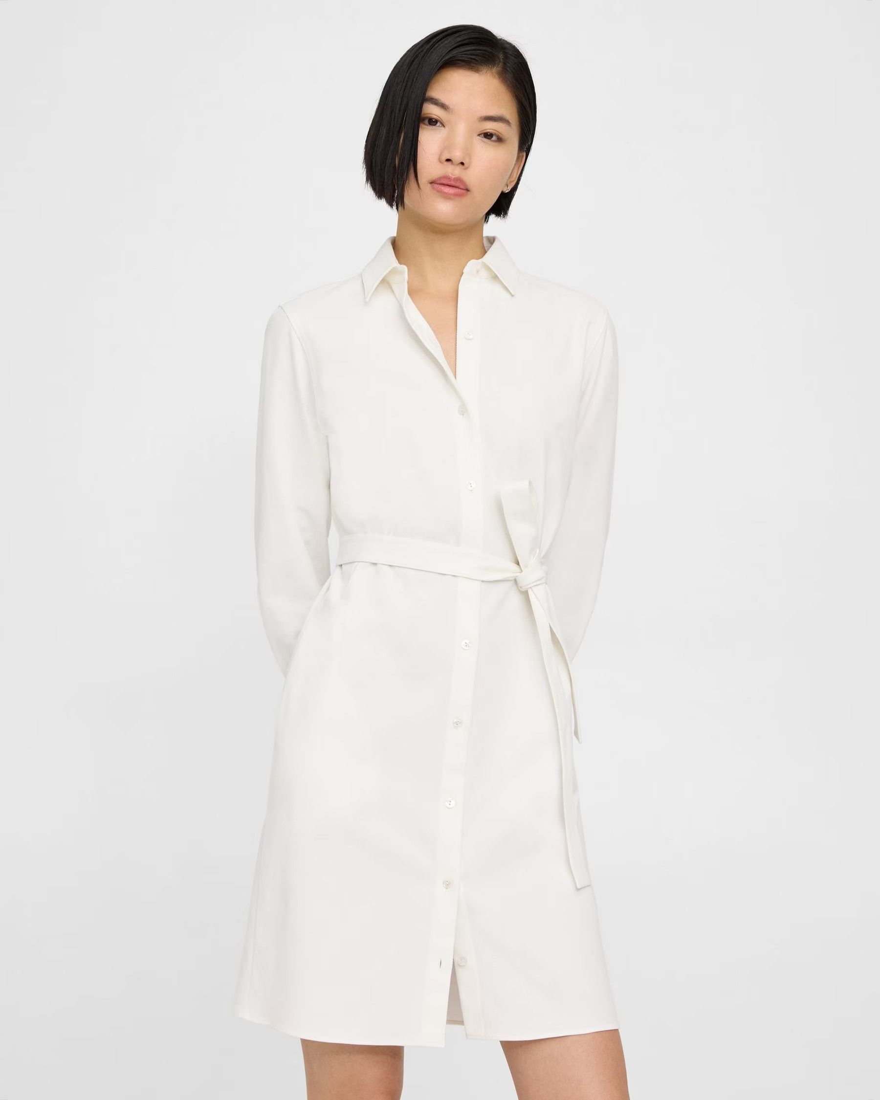 Tie-Waist Shirt Dress in Cotton Piqué | Theory