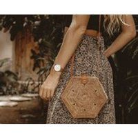 Straw Bag Bali Round Rattan Bag, Hexagon Boho Wicker Shoulder Bag, Genuine Leather Crossbody Bag, Handwoven Bag, Circle Bag | Etsy (US)