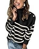 KIRUNDO Winter Women’s Long Sleeves Knit Sweater Turtleneck Striped Print Loose Pullover Tops D... | Amazon (US)