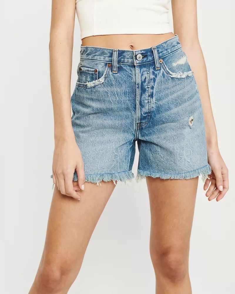 Womens High Rise Mid-Length Denim Shorts | Womens Bottoms | Abercrombie.com | Abercrombie & Fitch US & UK