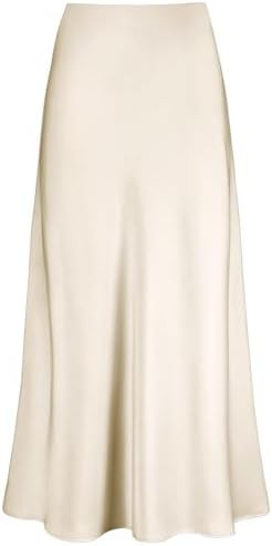 Women's Satin High Waisted Maxi Skirts Hidden Elasticized Waistband A Line Long Skirt | Amazon (US)