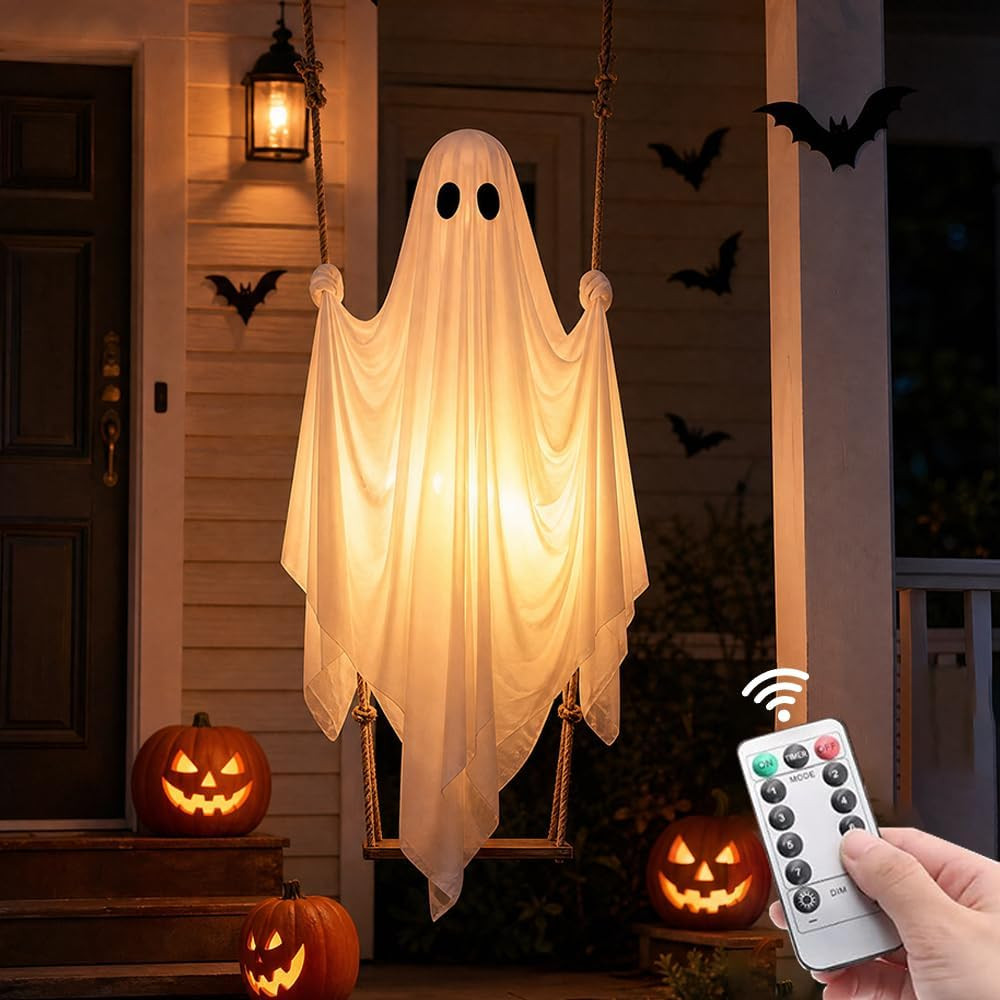 Halloween Decorations Outdoor 4.2FT Swing Ghost with Remote LED Lights | Amazon (US)