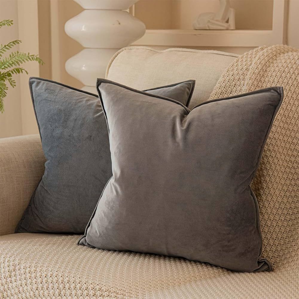 JUSPURBET Grey Decorative Velvet Throw Pillow Covers 24x24 inch Set of 2,Broadside Soft Cushion C... | Amazon (US)