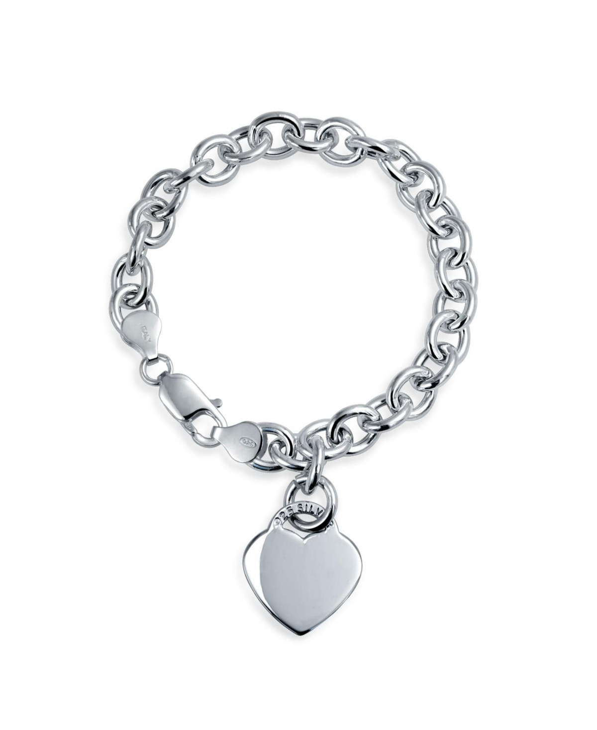 Bling Jewelry Substantial Solid Romantic Heart Shape Tag Charm Bracelet .925 Sterling Silver 7.5 Inch - Silver | Macy's